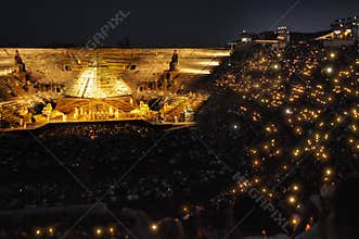 Crowd of lights at Arena di Verona