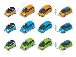 Isometric Hybrid, Electric and Mini Cars. City cars on white background. Flat 3d Vector compact smart car