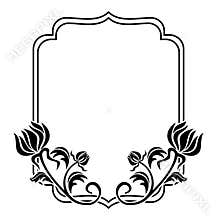 Black and white frame with flowers silhouettes. Raster clip art.