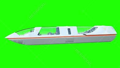 Futuristic passenger flying bus. Transport of the future. Green screen 4K animation.