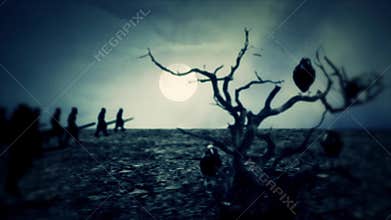 Medieval Army March to War at Night with a Dead Tree and Raves