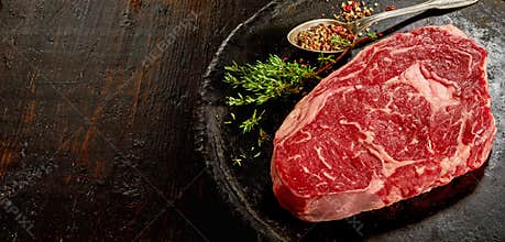 Piece of raw rib eye steak