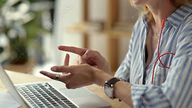 Young entrepreneur having online meeting with business partner