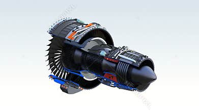 Cross section of turbofan jet engine with alpha channel