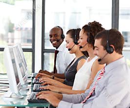 African-American businessman in a call center