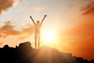 Composite image of sportswoman celebrating her victory