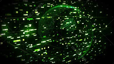 Dots Earth rotating in cyberspace 3d fields