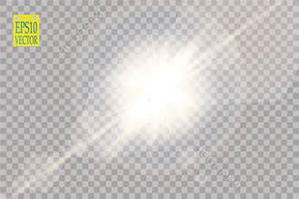 Vector transparent sunlight special lens flare light effect. Sun flash with rays and spotlight