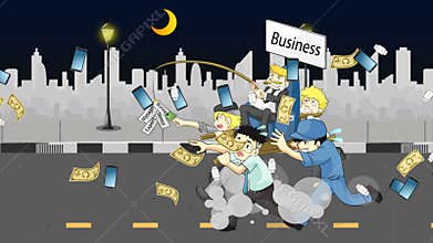 Animation cartoon of how wealthy business owner or CEO run business with salary man and office employee with incentives reward