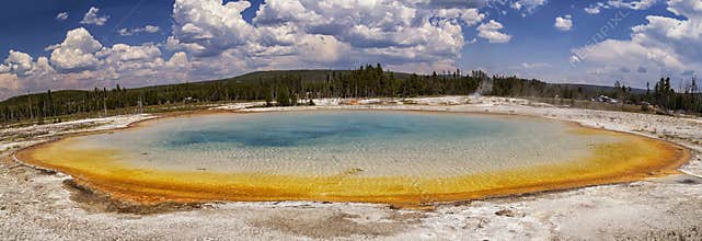 Beautiful panorama of Sunset lake at Black Sand Basin in Yellowstone National Park