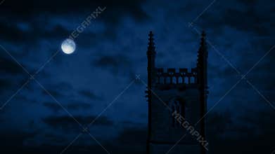Church at night with full moon