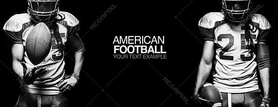 Sport concept. American football sportsman player on black background with copy space. Sport concept.