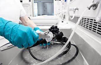 cleaning hospital equipment
