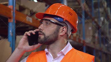 Closeup employee in storage.