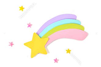 Shooting star paper cut on white background