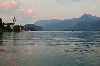 Sunset on the shore of Lake St. Wolfgang, Austria