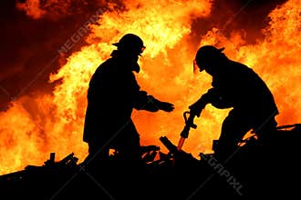 Brave Firefighters in Silhouette