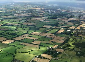Aerial view of English countryside, Cheshire.