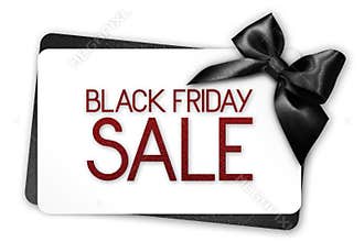Black Friday sale text write on white gift card with black ribbon bow