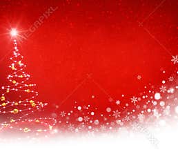 Christmas tree on a frozen red background
