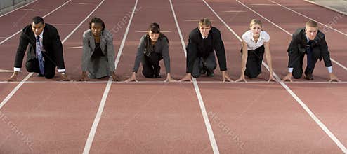 Business People Crouching at Starting Line