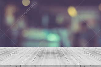 Black and white empty wood table top on blurred background