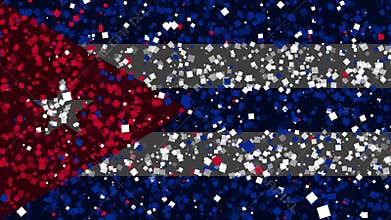 Celebratory animated background of flag of Cuba appear from fireworks