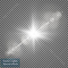 Vector transparent sunlight special lens flare light effect. Sun flash with rays and spotlight