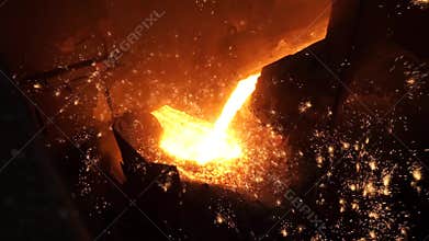 Liquid metal from blast furnace. Liquid iron from ladle in the steelworks