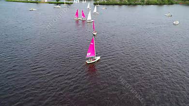 Aerial Boston sail boats in motion Boston