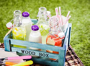 Assorted beverages ready for a summer picnic