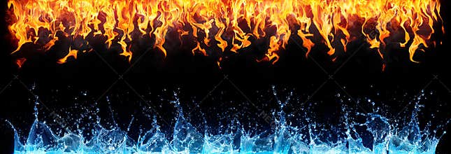 Fire and water on black
