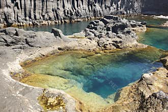 Azores basalt coastline in Sao Jorge. Faja do Ouvidor. Portugal