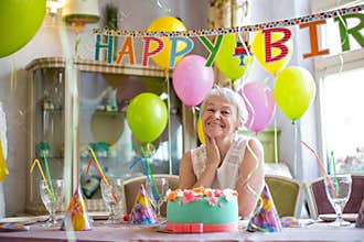 Birthday woman at home