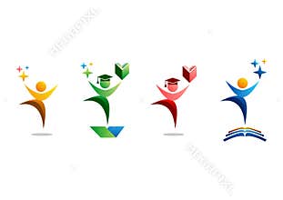 education, logo, people, celebration, student and book symbol icon set vector design