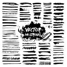 Black ink brush strokes. Vector grunge messy