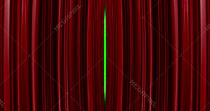 High quality perfectly red curtain opening movement background. Green screen included