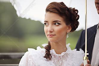 Portrait of young man and woman retro wedding