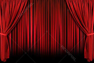 Red Theater Drapes With Dramatic Light and Shadows