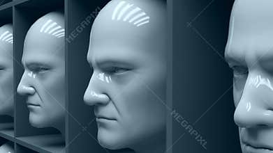 Many android heads, flight cameras