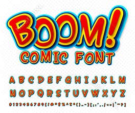 Creative comic font. Vector alphabet in style pop
