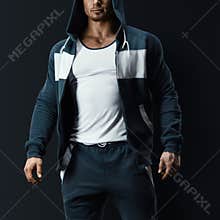 Fitness male model in sweatshirt