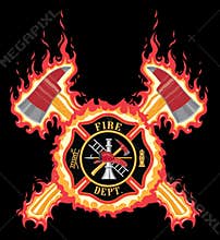 Firefighter Cross With Axes and Flames