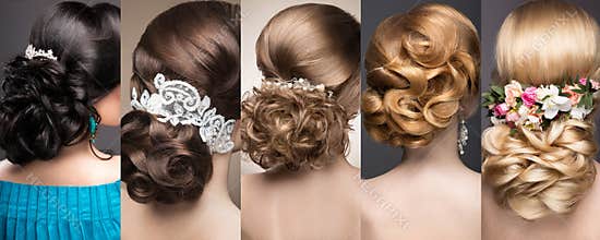Collection of wedding hairstyles. Beautiful girls. Beauty hair.