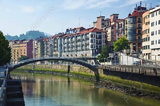 Bilbao, Spain city downtown with a Nevion River