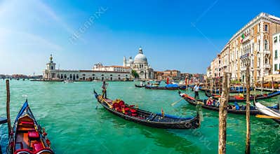 Gondola on Canal Grande with Basilica di Santa Maria, Venice, Italy
