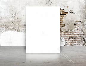 White Blank Poster in crack brick wall and concrete floor room, T