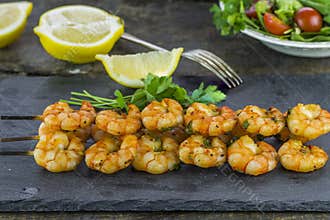 King prawns on skewers