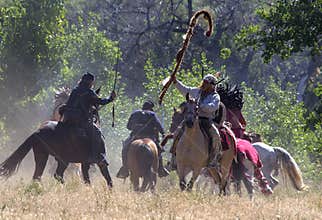 CASPER, WY__CIRCA Â JULY Â 2015__Soldiers and indians reenactment in Casper, Wy. circa July 2015