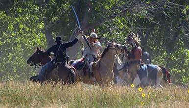 CASPER, WY__CIRCA Â JULY Â 2015__Soldiers and indians reenactment in Casper, Wy. circa July 2015